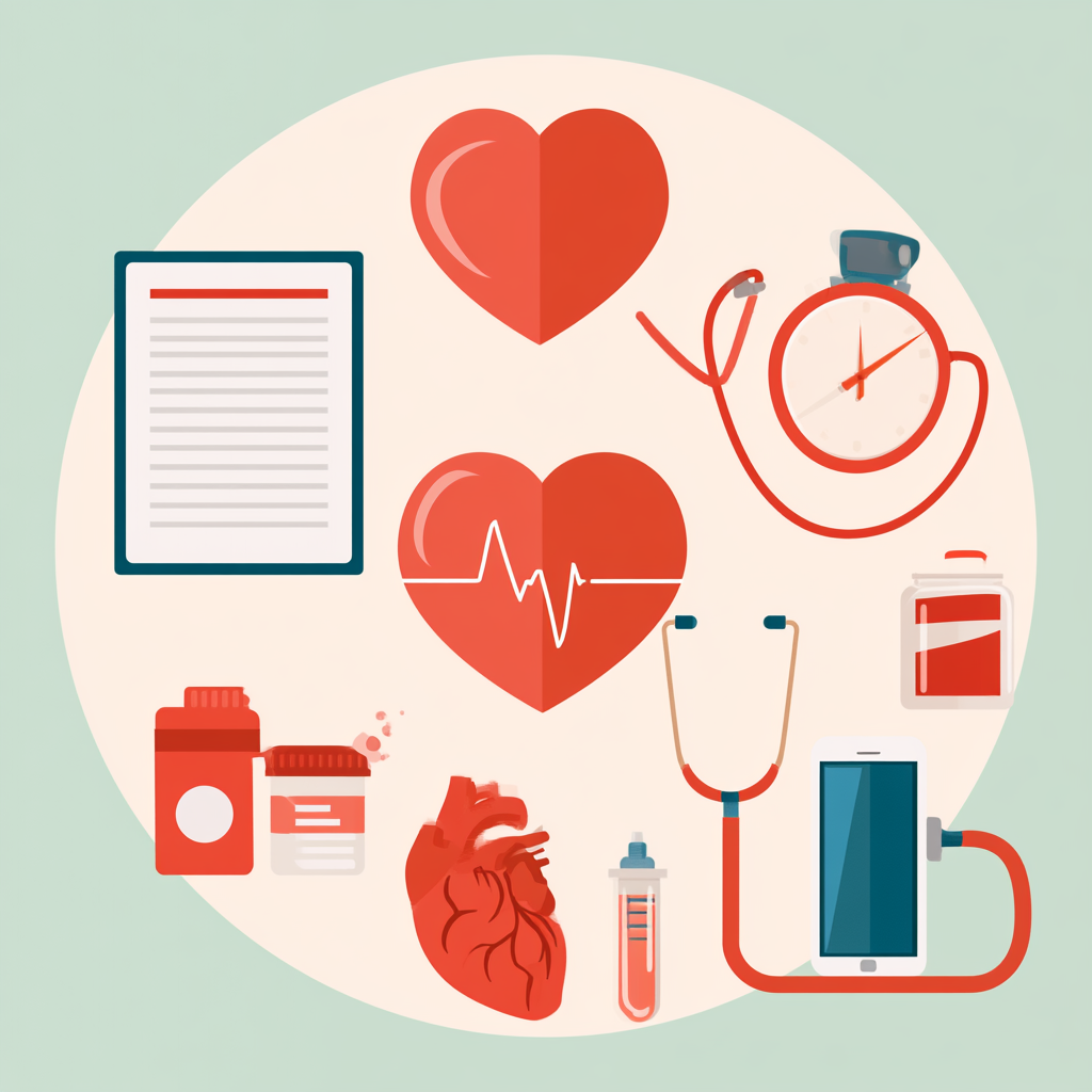 Medical illustration of heart monitoring, medications, and healthcare equipment representing safe detox with diabetes, heart disease, and other chronic health conditions.